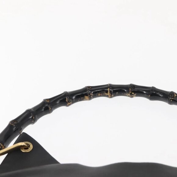 GUCCI Bamboo Shoulder Bag Leather Black Gold - Picture 8 of 15